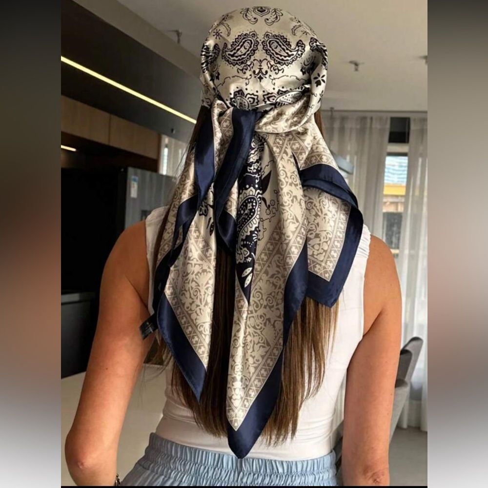 Navy and White Paisley Scarf A1398
